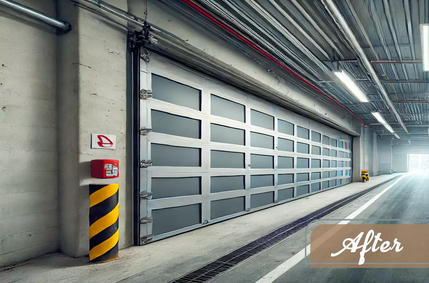 Commercial garage door after repair