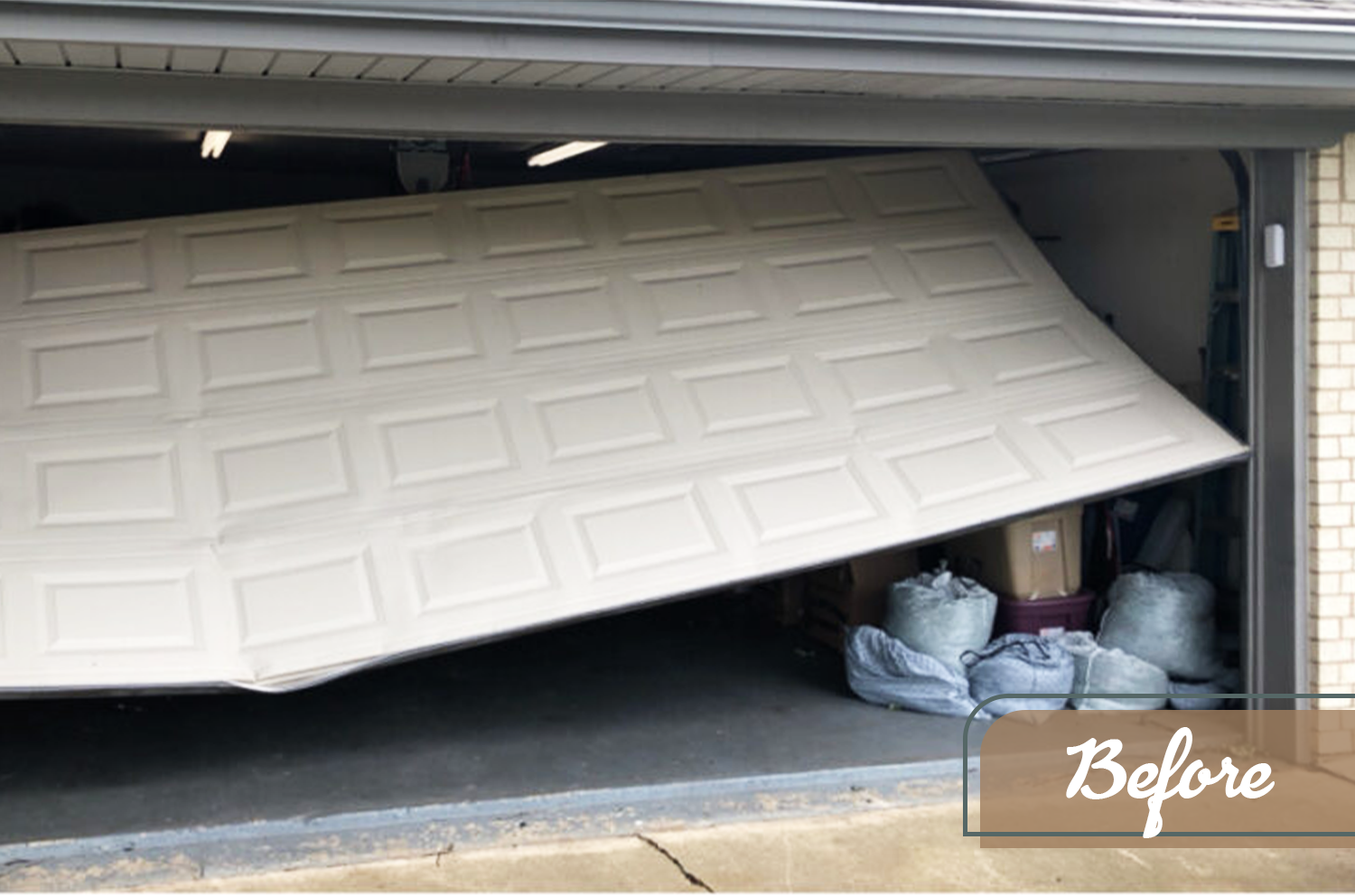 Garage door before repair